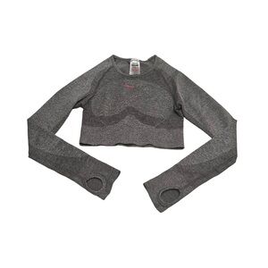 Gymshark Long Sleeve Crop Top Women's S Gray Pink Open Back Fitted Workout Shirt